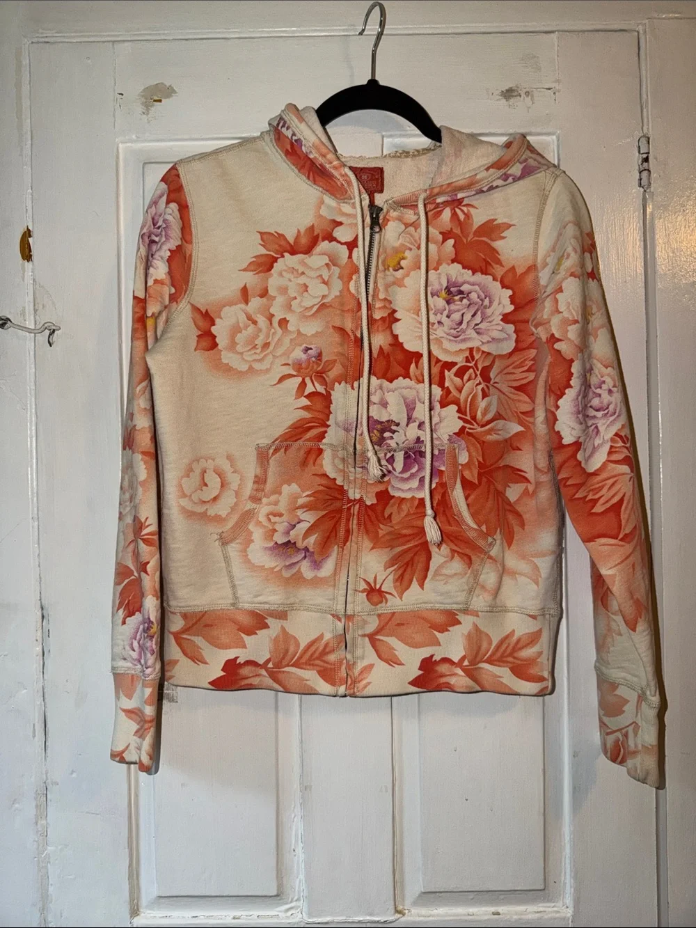 Lucky Brand Floral Zip-Up Hoodie in Cream and Coral - Picture 1 of 3